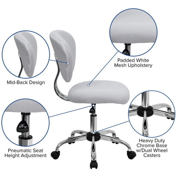 English Elm Beverly Mid-Back Mesh Ergonomic Task Chair with Chrome Base for Ultimate Comfort and Productivity White H-2376-F-WHT-GG