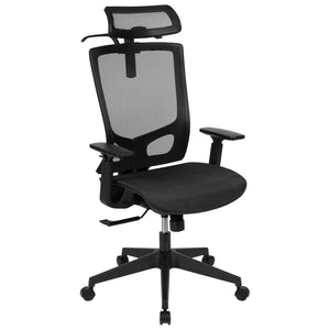 English Elm Layla Ergonomic Mesh Office Chair - Breathable Design, Adjustable Arms, Lumbar Support & Headrest H-2809-1KY-BK-GG