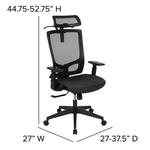 English Elm Layla Ergonomic Mesh Office Chair - Breathable Design, Adjustable Arms, Lumbar Support & Headrest H-2809-1KY-BK-GG