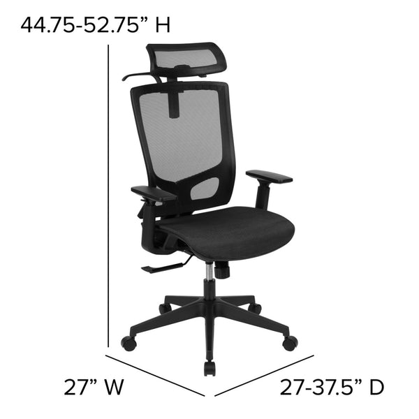 English Elm Layla Ergonomic Mesh Office Chair - Breathable Design, Adjustable Arms, Lumbar Support & Headrest H-2809-1KY-BK-GG