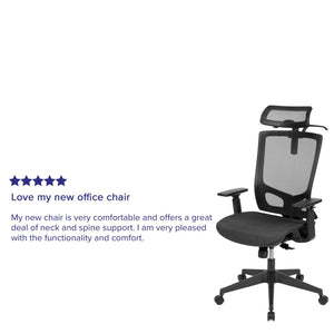 English Elm Layla Ergonomic Mesh Office Chair - Breathable Design, Adjustable Arms, Lumbar Support & Headrest H-2809-1KY-BK-GG