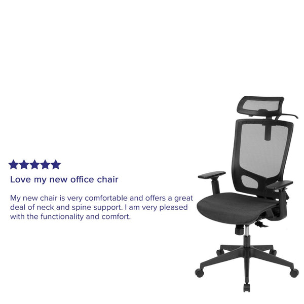 English Elm Layla Ergonomic Mesh Office Chair - Breathable Design, Adjustable Arms, Lumbar Support & Headrest H-2809-1KY-BK-GG
