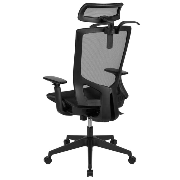 English Elm Layla Ergonomic Mesh Office Chair - Breathable Design, Adjustable Arms, Lumbar Support & Headrest H-2809-1KY-BK-GG