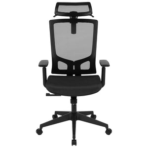 English Elm Layla Ergonomic Mesh Office Chair - Breathable Design, Adjustable Arms, Lumbar Support & Headrest H-2809-1KY-BK-GG