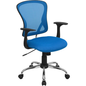 English Elm Alfred Mid-Back Mesh Swivel Office Chair with Chrome Base and Ergonomic Comfort for Productivity Blue H-8369F-BL-GG