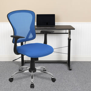 English Elm Alfred Mid-Back Mesh Swivel Office Chair with Chrome Base and Ergonomic Comfort for Productivity Blue H-8369F-BL-GG