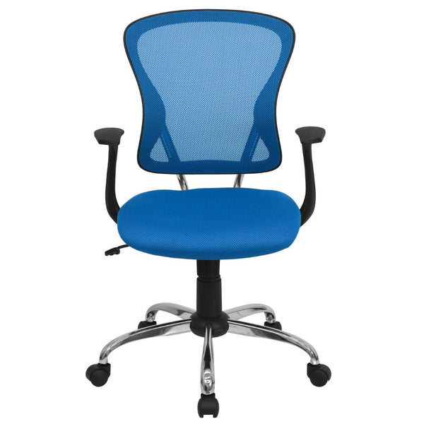 English Elm Alfred Mid-Back Mesh Swivel Office Chair with Chrome Base and Ergonomic Comfort for Productivity Blue H-8369F-BL-GG