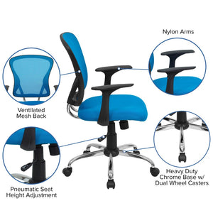 English Elm Alfred Mid-Back Mesh Swivel Office Chair with Chrome Base and Ergonomic Comfort for Productivity Blue H-8369F-BL-GG