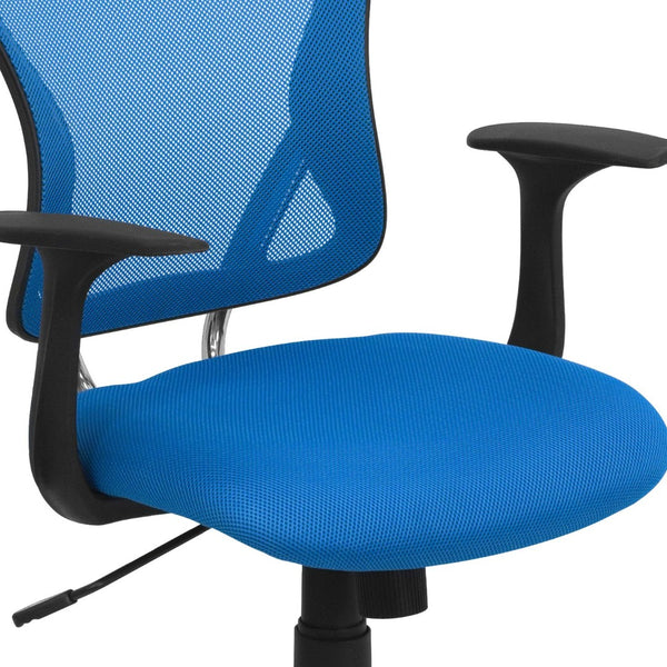 English Elm Alfred Mid-Back Mesh Swivel Office Chair with Chrome Base and Ergonomic Comfort for Productivity Blue H-8369F-BL-GG