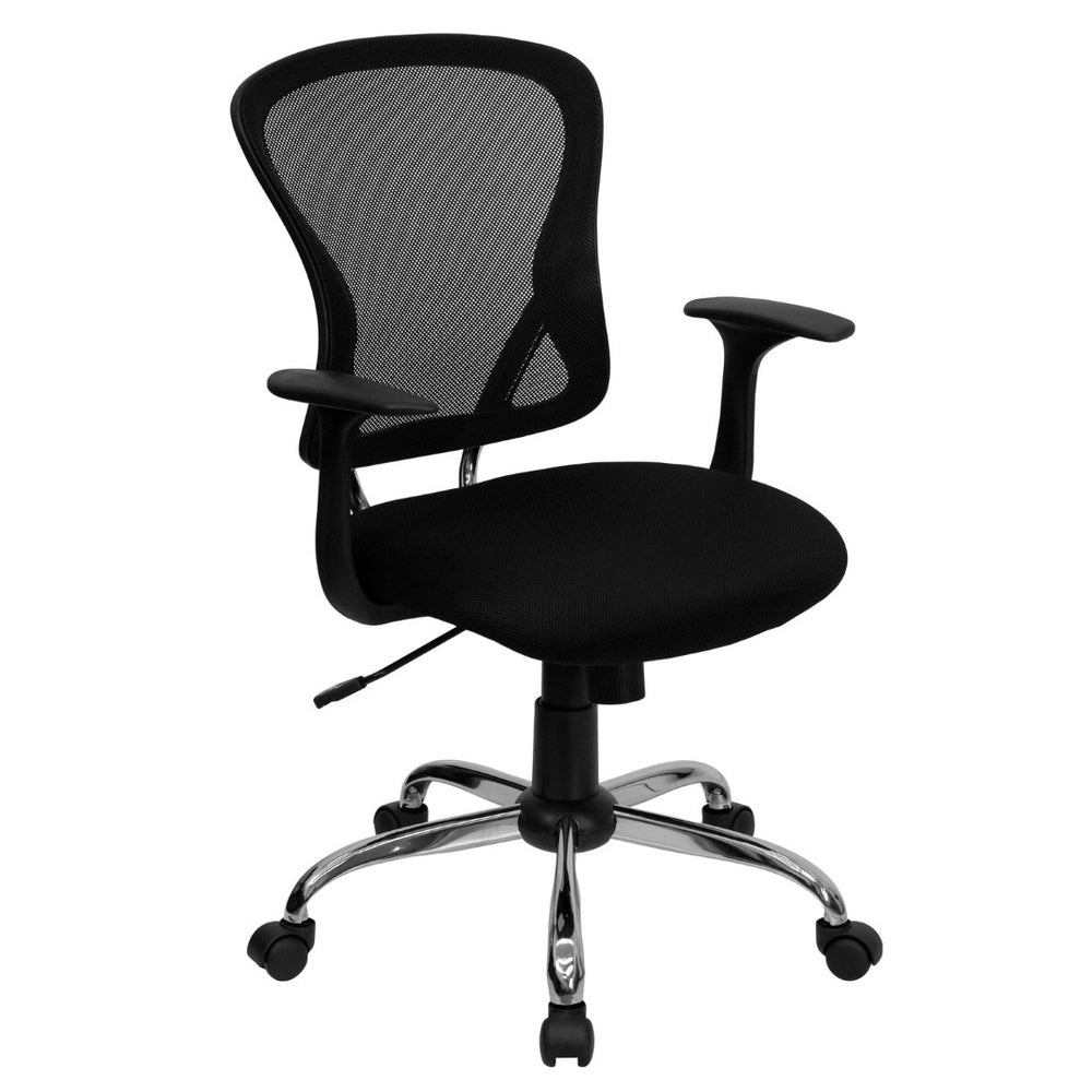 English Elm Alfred Mid-Back Mesh Swivel Office Chair with Chrome Base and Ergonomic Comfort for Productivity Black H-8369F-BLK-GG