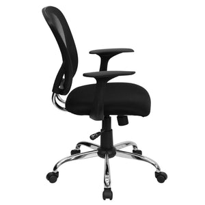 English Elm Alfred Mid-Back Mesh Swivel Office Chair with Chrome Base and Ergonomic Comfort for Productivity Black H-8369F-BLK-GG