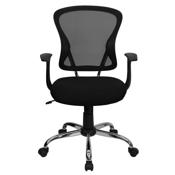 English Elm Alfred Mid-Back Mesh Swivel Office Chair with Chrome Base and Ergonomic Comfort for Productivity Black H-8369F-BLK-GG
