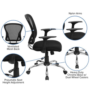 English Elm Alfred Mid-Back Mesh Swivel Office Chair with Chrome Base and Ergonomic Comfort for Productivity Black H-8369F-BLK-GG