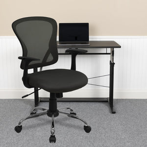 English Elm Alfred Mid-Back Mesh Swivel Office Chair with Chrome Base and Ergonomic Comfort for Productivity Dark Gray H-8369F-DK-GY-GG