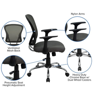 English Elm Alfred Mid-Back Mesh Swivel Office Chair with Chrome Base and Ergonomic Comfort for Productivity Dark Gray H-8369F-DK-GY-GG
