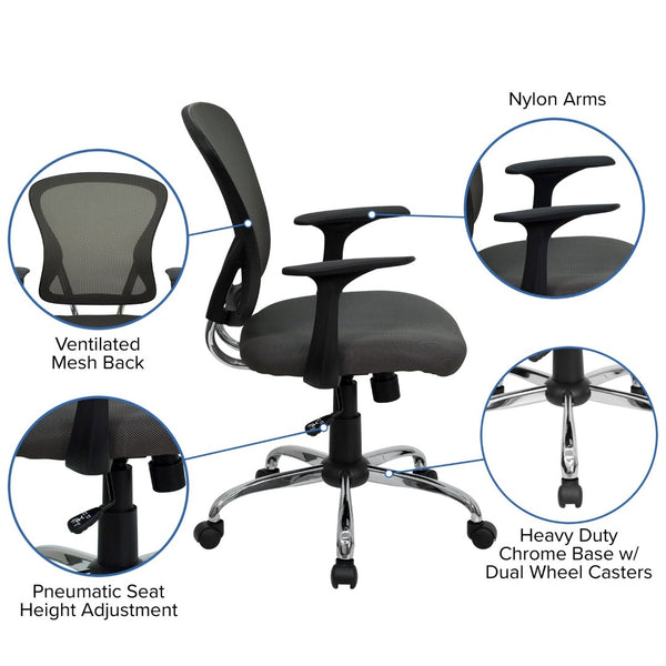 English Elm Alfred Mid-Back Mesh Swivel Office Chair with Chrome Base and Ergonomic Comfort for Productivity Dark Gray H-8369F-DK-GY-GG