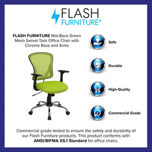 English Elm Alfred Mid-Back Mesh Swivel Office Chair with Chrome Base and Ergonomic Comfort for Productivity Green H-8369F-GN-GG