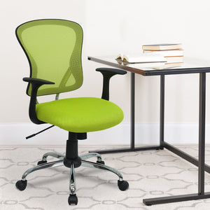 English Elm Alfred Mid-Back Mesh Swivel Office Chair with Chrome Base and Ergonomic Comfort for Productivity Green H-8369F-GN-GG