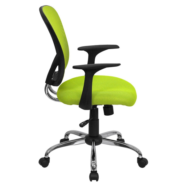 English Elm Alfred Mid-Back Mesh Swivel Office Chair with Chrome Base and Ergonomic Comfort for Productivity Green H-8369F-GN-GG