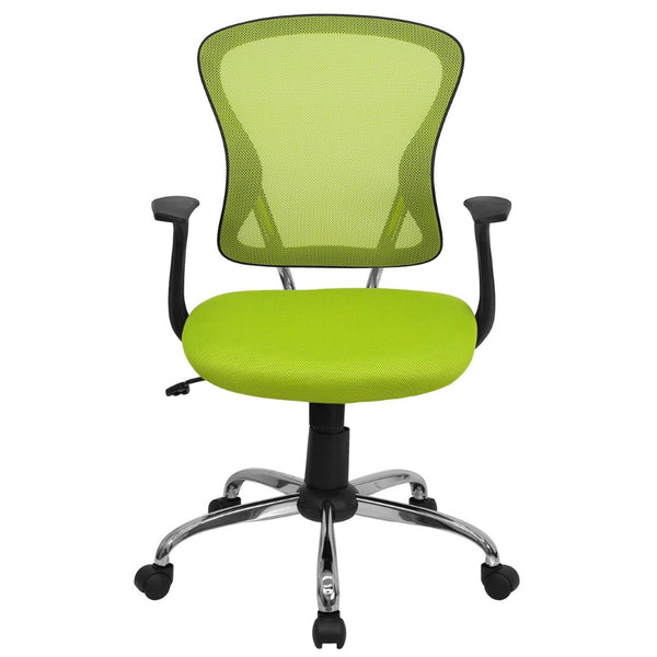 English Elm Alfred Mid-Back Mesh Swivel Office Chair with Chrome Base and Ergonomic Comfort for Productivity Green H-8369F-GN-GG