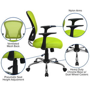 English Elm Alfred Mid-Back Mesh Swivel Office Chair with Chrome Base and Ergonomic Comfort for Productivity Green H-8369F-GN-GG