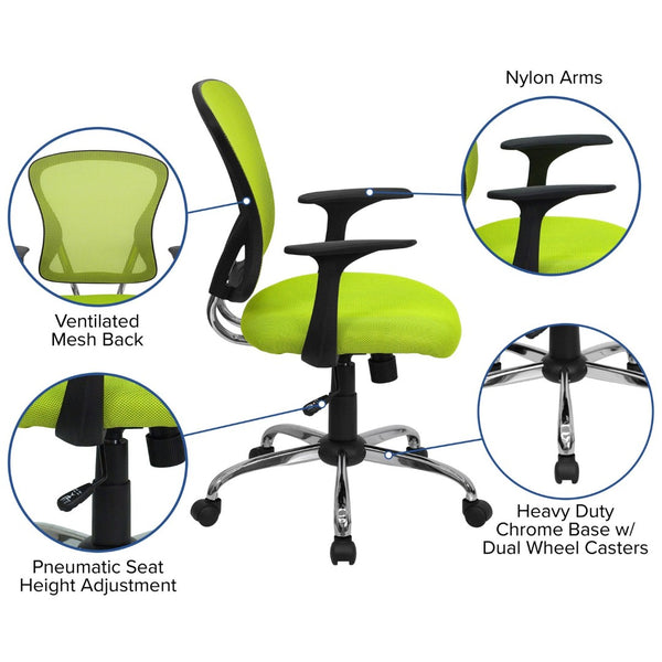 English Elm Alfred Mid-Back Mesh Swivel Office Chair with Chrome Base and Ergonomic Comfort for Productivity Green H-8369F-GN-GG