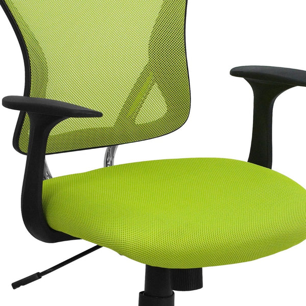 English Elm Alfred Mid-Back Mesh Swivel Office Chair with Chrome Base and Ergonomic Comfort for Productivity Green H-8369F-GN-GG