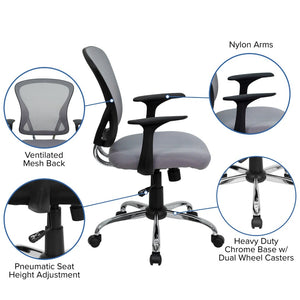 English Elm Alfred Mid-Back Mesh Swivel Office Chair with Chrome Base and Ergonomic Comfort for Productivity Gray H-8369F-GY-GG