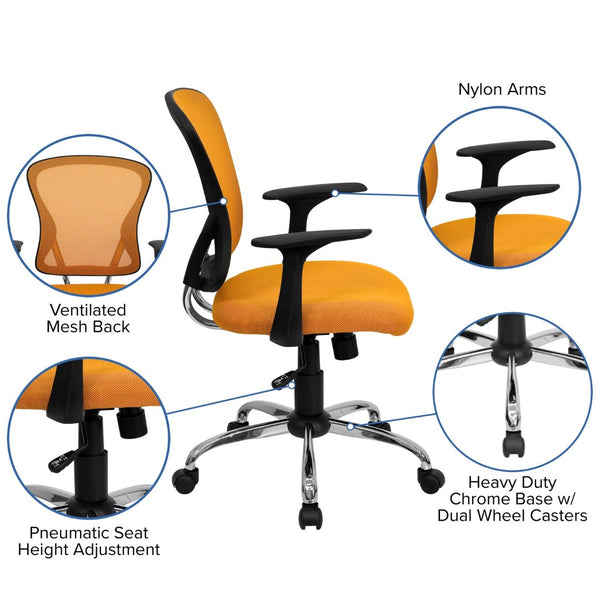 English Elm Alfred Mid-Back Mesh Swivel Office Chair with Chrome Base and Ergonomic Comfort for Productivity Orange H-8369F-ORG-GG