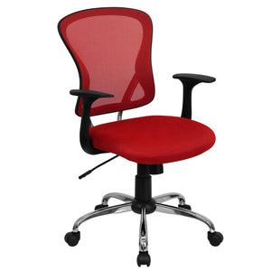 English Elm Alfred Mid-Back Mesh Swivel Office Chair with Chrome Base and Ergonomic Comfort for Productivity Red H-8369F-RED-GG