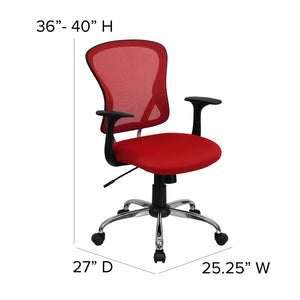 English Elm Alfred Mid-Back Mesh Swivel Office Chair with Chrome Base and Ergonomic Comfort for Productivity Red H-8369F-RED-GG