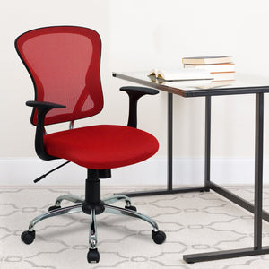 English Elm Alfred Mid-Back Mesh Swivel Office Chair with Chrome Base and Ergonomic Comfort for Productivity Red H-8369F-RED-GG