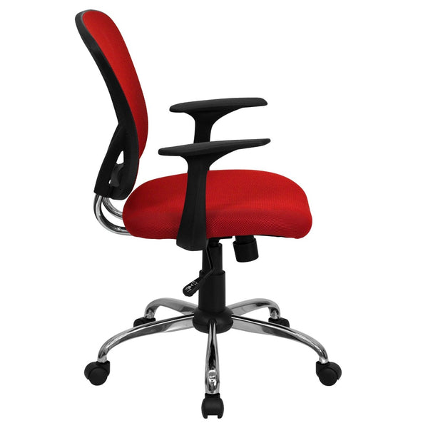 English Elm Alfred Mid-Back Mesh Swivel Office Chair with Chrome Base and Ergonomic Comfort for Productivity Red H-8369F-RED-GG