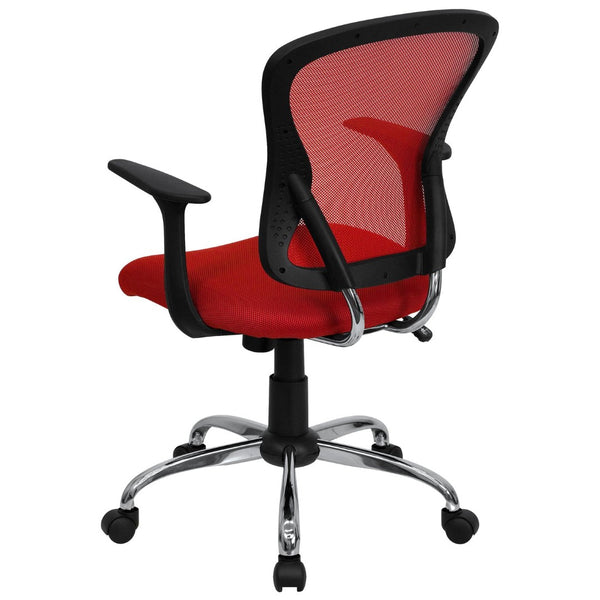 English Elm Alfred Mid-Back Mesh Swivel Office Chair with Chrome Base and Ergonomic Comfort for Productivity Red H-8369F-RED-GG