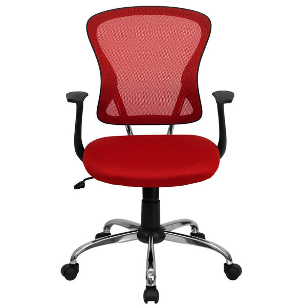 English Elm Alfred Mid-Back Mesh Swivel Office Chair with Chrome Base and Ergonomic Comfort for Productivity Red H-8369F-RED-GG