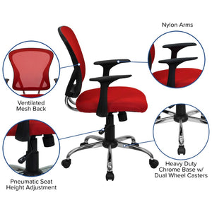 English Elm Alfred Mid-Back Mesh Swivel Office Chair with Chrome Base and Ergonomic Comfort for Productivity Red H-8369F-RED-GG