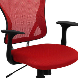 English Elm Alfred Mid-Back Mesh Swivel Office Chair with Chrome Base and Ergonomic Comfort for Productivity Red H-8369F-RED-GG