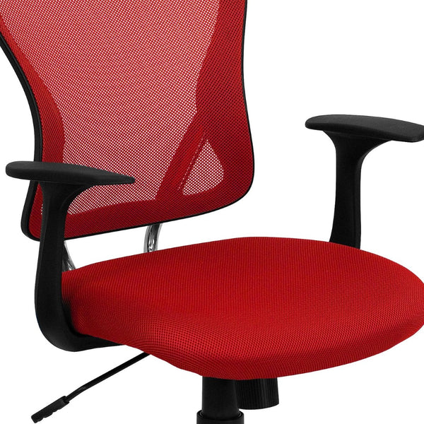English Elm Alfred Mid-Back Mesh Swivel Office Chair with Chrome Base and Ergonomic Comfort for Productivity Red H-8369F-RED-GG