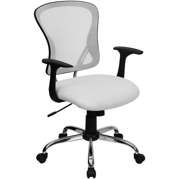 English Elm Alfred Mid-Back Mesh Swivel Office Chair with Chrome Base and Ergonomic Comfort for Productivity White H-8369F-WHT-GG