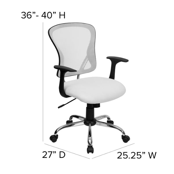 English Elm Alfred Mid-Back Mesh Swivel Office Chair with Chrome Base and Ergonomic Comfort for Productivity White H-8369F-WHT-GG