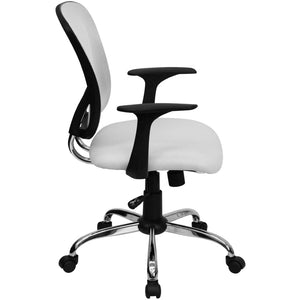 English Elm Alfred Mid-Back Mesh Swivel Office Chair with Chrome Base and Ergonomic Comfort for Productivity White H-8369F-WHT-GG