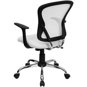 English Elm Alfred Mid-Back Mesh Swivel Office Chair with Chrome Base and Ergonomic Comfort for Productivity White H-8369F-WHT-GG