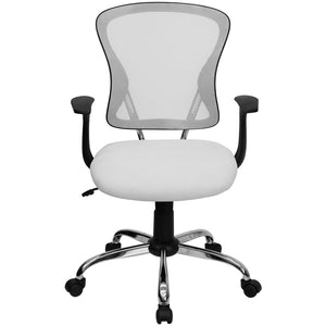 English Elm Alfred Mid-Back Mesh Swivel Office Chair with Chrome Base and Ergonomic Comfort for Productivity White H-8369F-WHT-GG
