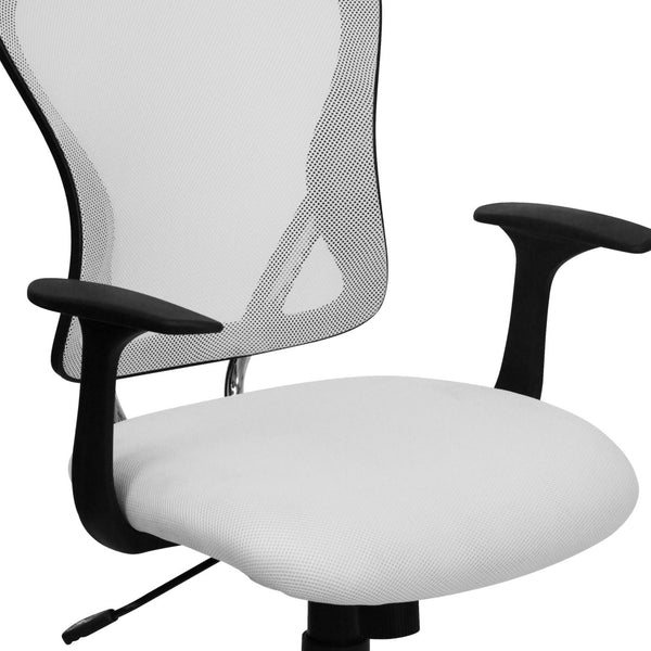 English Elm Alfred Mid-Back Mesh Swivel Office Chair with Chrome Base and Ergonomic Comfort for Productivity White H-8369F-WHT-GG