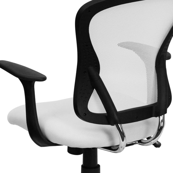 English Elm Alfred Mid-Back Mesh Swivel Office Chair with Chrome Base and Ergonomic Comfort for Productivity White H-8369F-WHT-GG