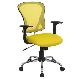 English Elm Alfred Mid-Back Mesh Swivel Office Chair with Chrome Base and Ergonomic Comfort for Productivity Yellow H-8369F-YEL-GG