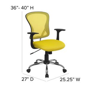 English Elm Alfred Mid-Back Mesh Swivel Office Chair with Chrome Base and Ergonomic Comfort for Productivity Yellow H-8369F-YEL-GG