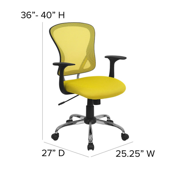 English Elm Alfred Mid-Back Mesh Swivel Office Chair with Chrome Base and Ergonomic Comfort for Productivity Yellow H-8369F-YEL-GG