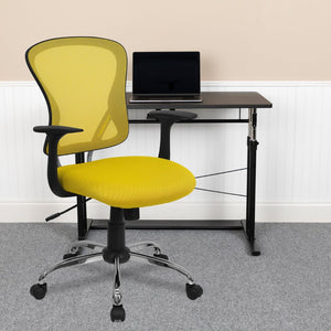 English Elm Alfred Mid-Back Mesh Swivel Office Chair with Chrome Base and Ergonomic Comfort for Productivity Yellow H-8369F-YEL-GG