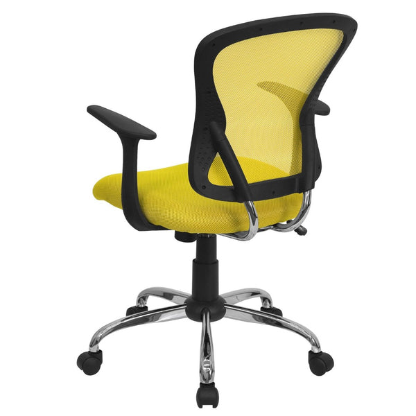 English Elm Alfred Mid-Back Mesh Swivel Office Chair with Chrome Base and Ergonomic Comfort for Productivity Yellow H-8369F-YEL-GG